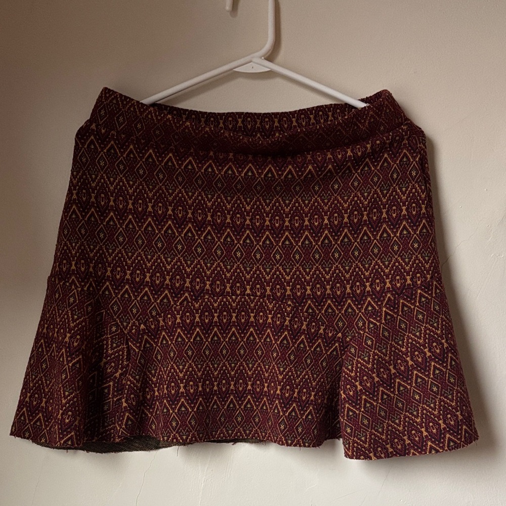 Free People Diamond Patterned Skater Skirt - Burgundy and Gold